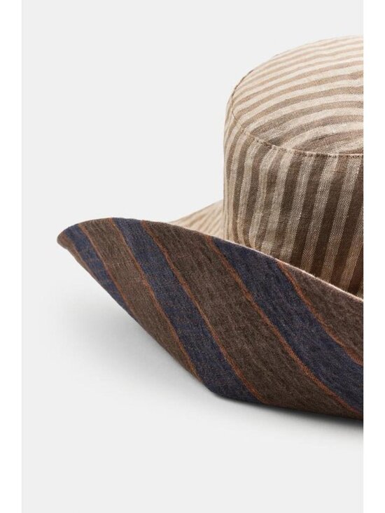 ZARA REVERSIBLE 100% LINEN STRIPED HAT main image 7
